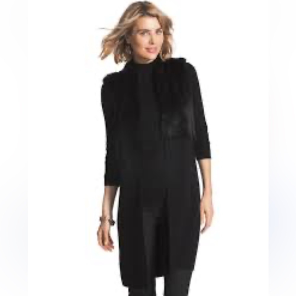 Love Tree Long Black Open Faux Fur Wool Sleeveless Cardigan. Size Large